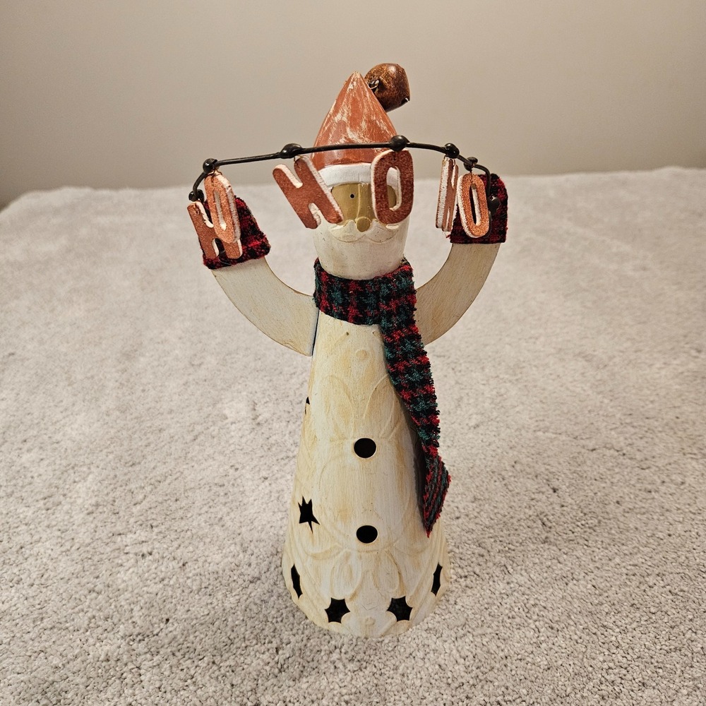 Metal Santa Figurine‎ Cutout Stars HO HO HO Banner Rustic Christmas Decor 10.5"